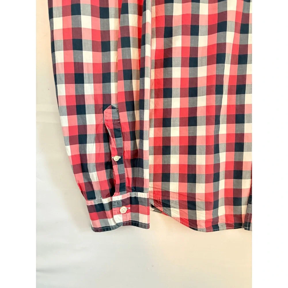 J.Crew Mens Lightweight Cotton Gingham Button‎ Down Shirt Red Navy Large